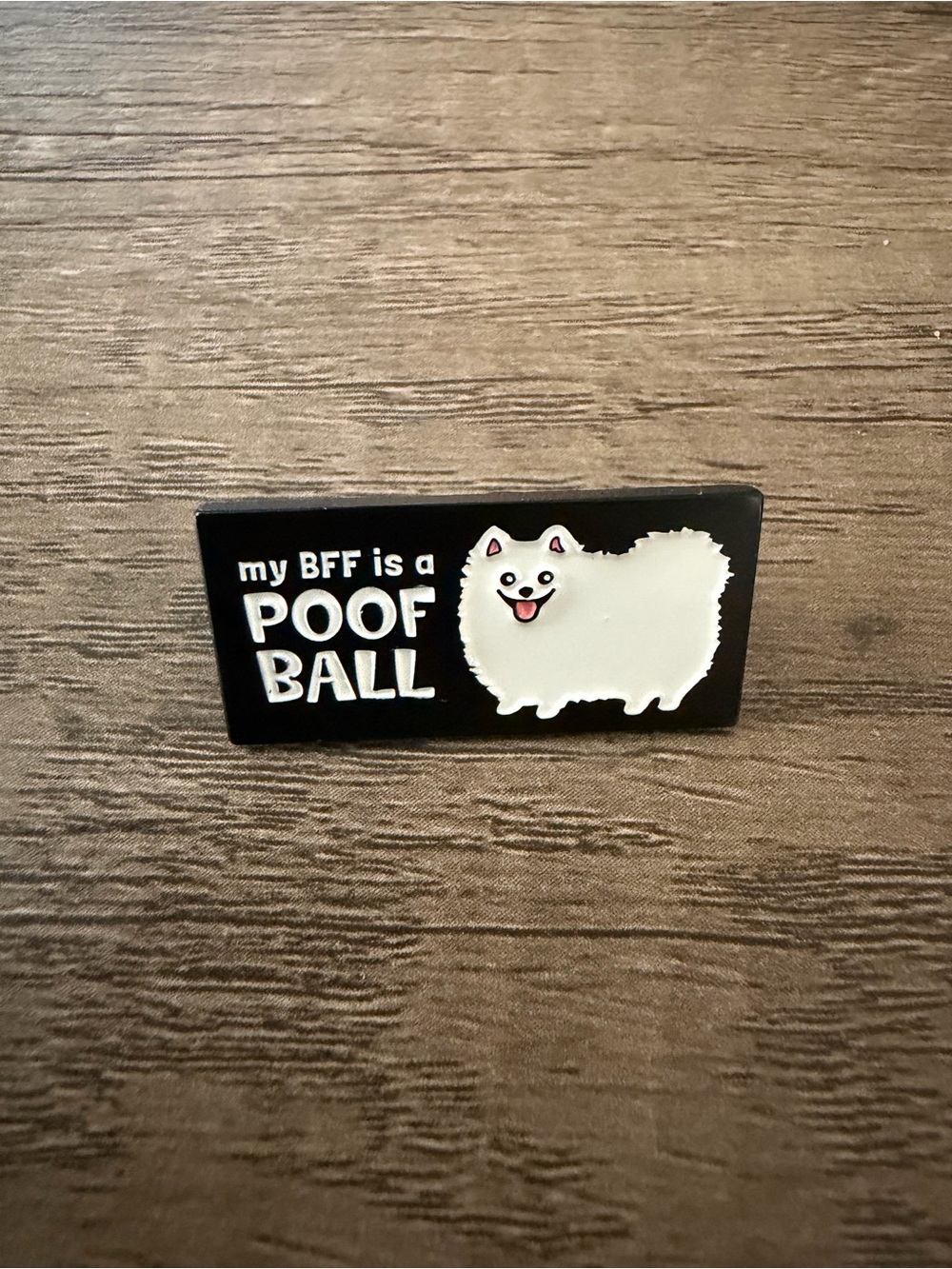 My BFF is a Poof Ball Dog Pin - Black & White Cute Pom Patch